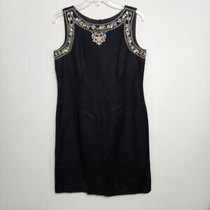 Jessica Howard Womens Black Linen Blend Beaded Embroidered Sleeveless Dress 10P